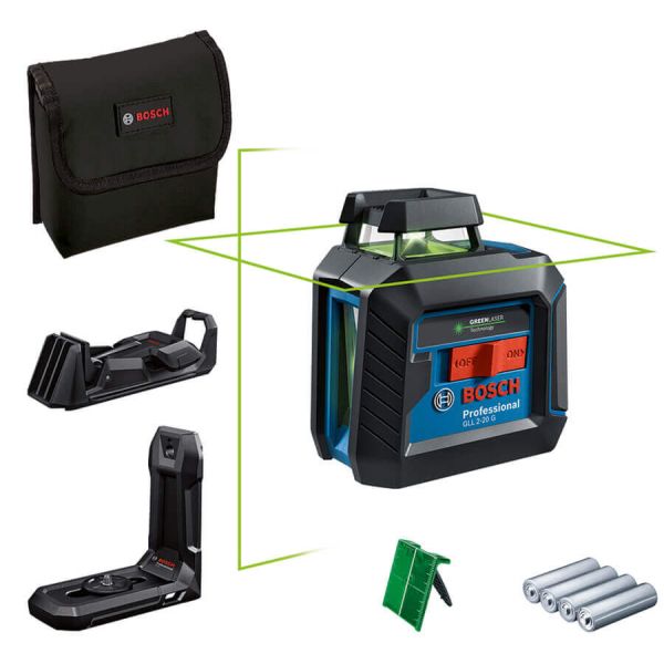 Лазерний нівелір Bosch GLL 2-20 G Professional із тримачем, стельовим кріпленням і 4 батарейками (0601065000)
