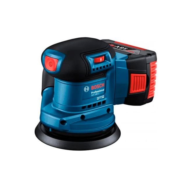 Ексцентрикова шліфмашина акумуляторна Bosch Professional GEX 185-LI в кейсі з акб GBA 18V 4.0Ah і з/п GAL 18V-40 (06013A5021)