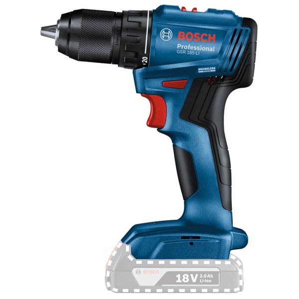 Безщітковий акумуляторний дриль-шурупокрут Bosch GSR 185-LI Professional без акб і з/п у кейсі (06019K3003)
