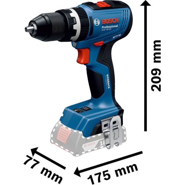 Акумуляторний ударний дриль-шурупокрут Bosch GSB 18V-65 Professional з 2 акб GBA 18V 2 Ah і з/п GAL 18V-20, в L-Case (06019N3100)