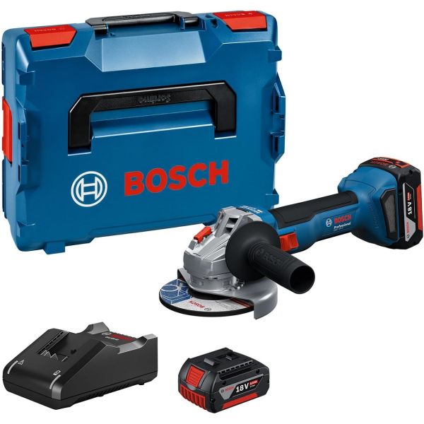 Акумуляторна кутова шліфмашина Bosch GWS 18V-8 Professional з 2 акб GBA 18V 5 Ah та з/п GAL 18V-40, в L-BOXX 136 (06019N9003)