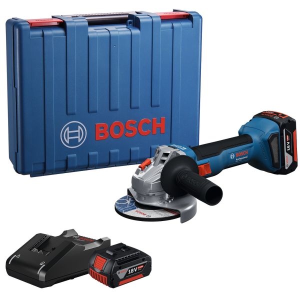 Акумуляторна кутова шліфмашина Bosch GWS 18V-8 Professional з 2 акб GBA 18V 4 Ah та з/п GAL 18V-40, в кейсі (06019N9020)
