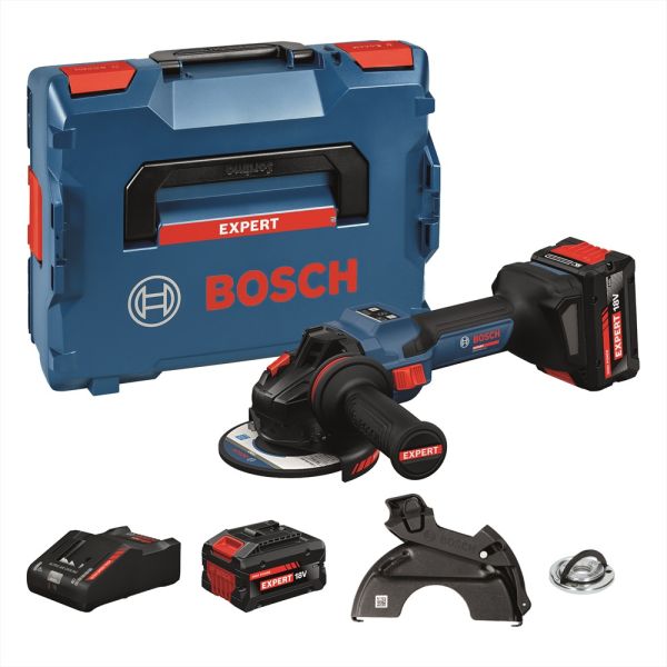Акумуляторна кутова шліфувальна машина Bosch EXPERT EXWS18V-15S (Акумулятори 2 x EXBA18V-80; Зарядний пристрій EXAL18V-160; L) (06019M6003)