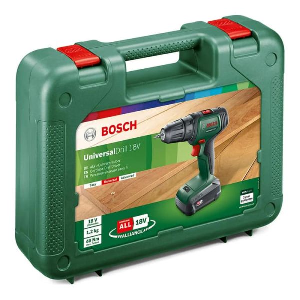 Акумуляторний дриль-шурупокрут Bosch UniversalDrill 18V в чемодані з 1 акб PBA 18V 1.5Ah W-A та з/п AL 1810 CV (06039D4001)