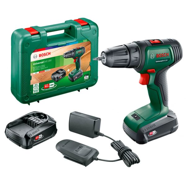 Акумуляторний дриль-шурупокрут Bosch UniversalDrill 18V в чемодані з 2 акб PBA 18V 1.5Ah W-A та з/п AL 1810 CV (06039D4102)