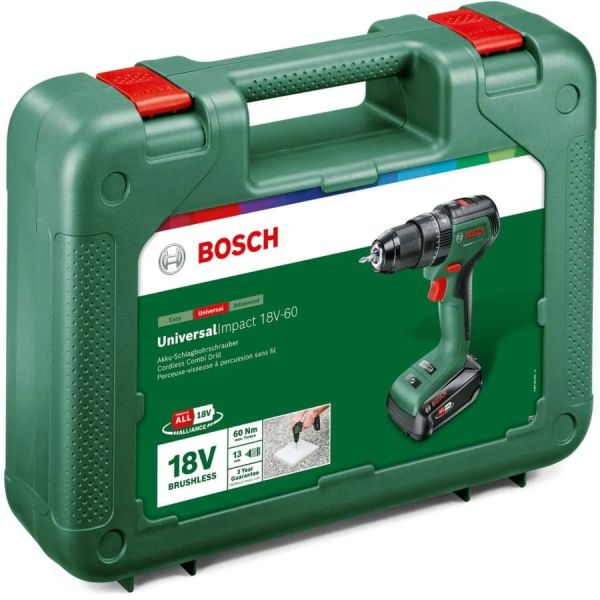 Акумуляторний ударний дриль-шурупокрут Bosch Universal Impact 18 V-60 із 1 акб 2 Ah, з/п AL 18 V-20 (06039D7101)