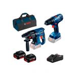 Набір інструментів Bosch Professional перфоратор GBH 180-LI + дриль-шурупокрут GSR 18V-50 + болгарка GWS 180-LI в сумці з 2 акб GBA 18V 5.0Ah і з/п GAL 1880 CV (0615990M32)