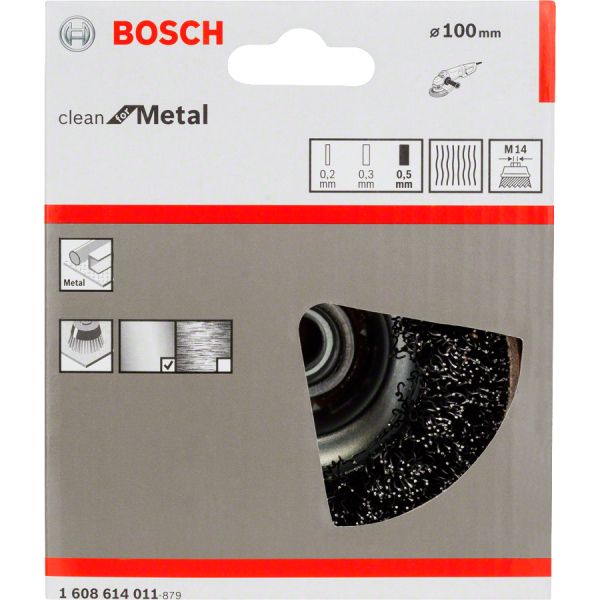 Зачисна щітка Bosch 100 мм, хвиляста, 0,5 мм, M14 (1608614011)