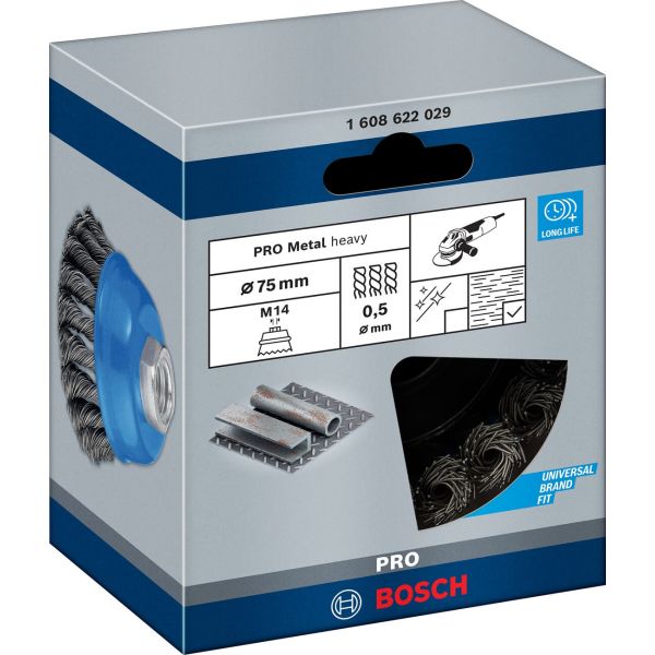 Щітка чашкова Bosch сталь 75 мм, 0,5 мм, M14 (1608622029)