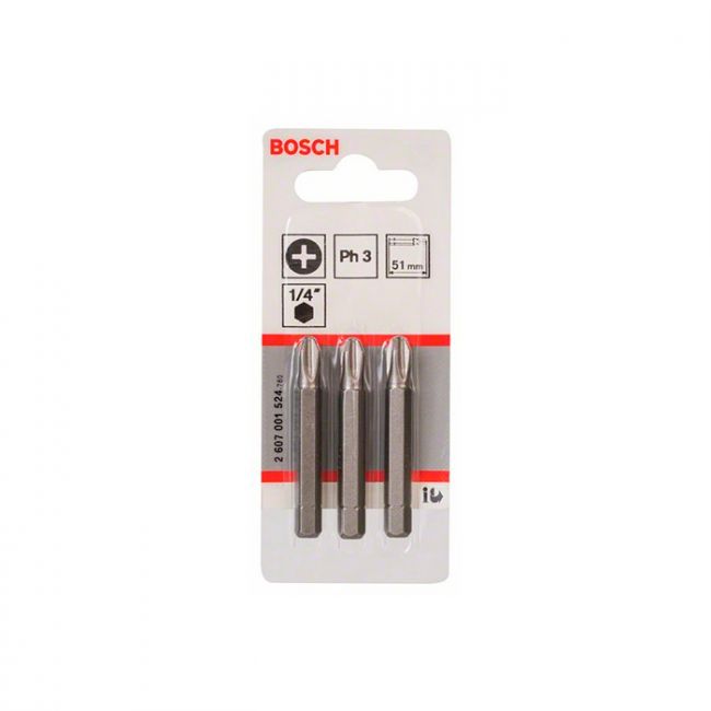 Бита Bosch Extra Hard PH3 51 мм (3 шт.) (2607001524)