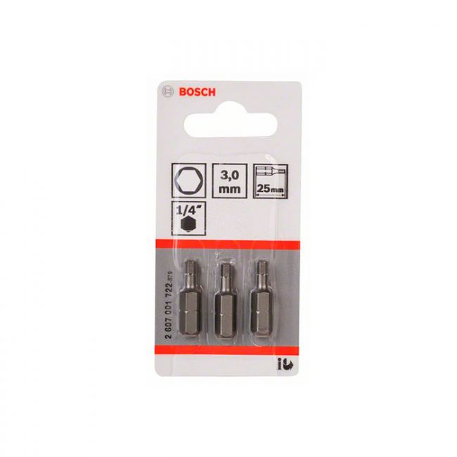 Бита Bosch Extra Hard HEX3x25 мм (3 шт.) (2607001722)