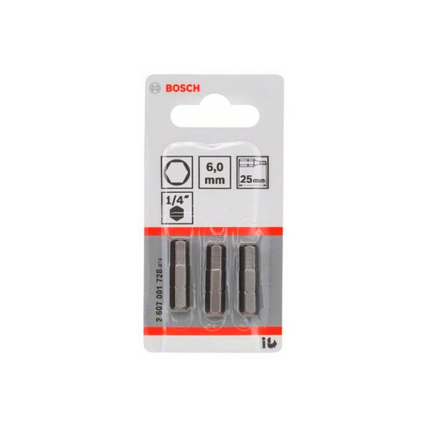 Бита Bosch Extra Hard HEX6x25 мм (3 шт.) (2607001728)