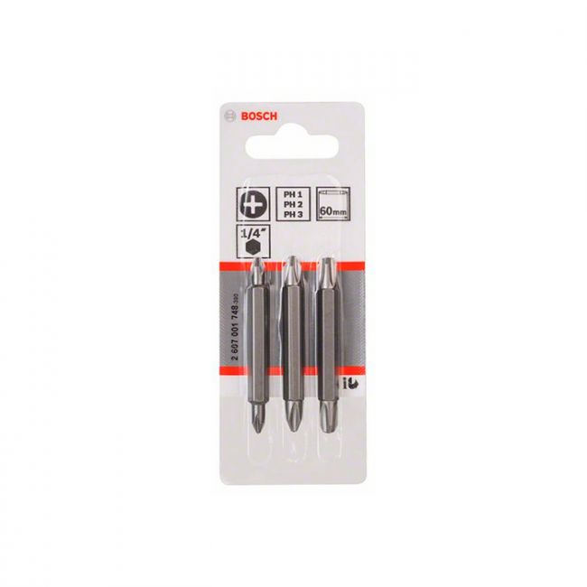 Набор бит двухсторонних Bosch Extra Hard PH/PH 60 мм (3 шт.) (2607001748)