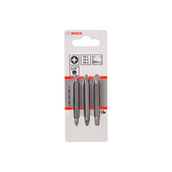 Набор бит двухсторонних Bosch Extra Hard PZ/PZ 60 мм (3 шт.) (2607001749)