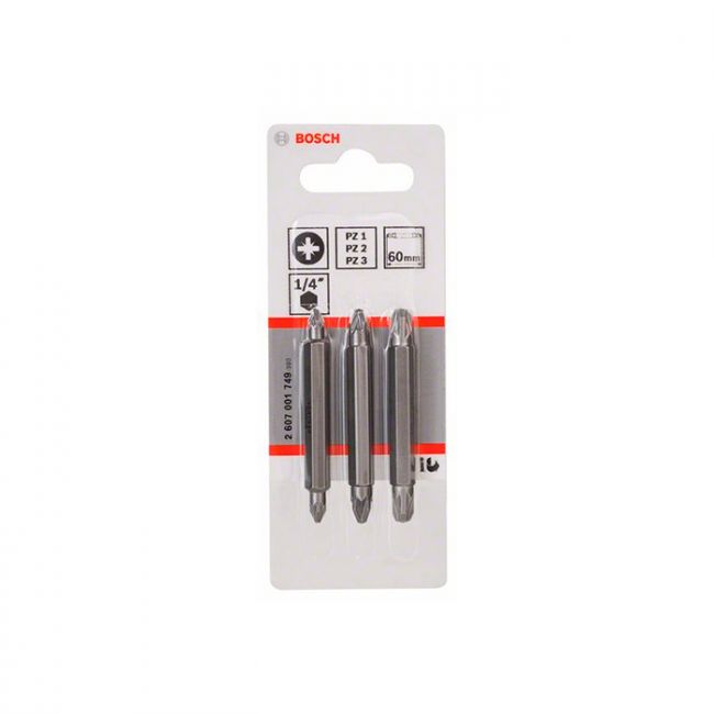 Набор бит двухсторонних Bosch Extra Hard PZ/PZ 60 мм (3 шт.) (2607001749)