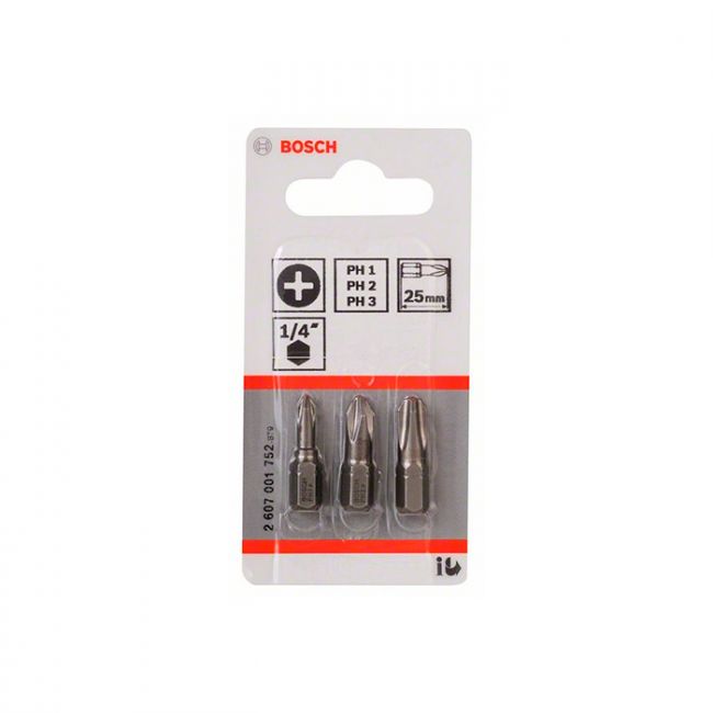 Набор бит Bosch Extra Hard PH/1/2/3 25 мм (3 шт.) (2607001752)