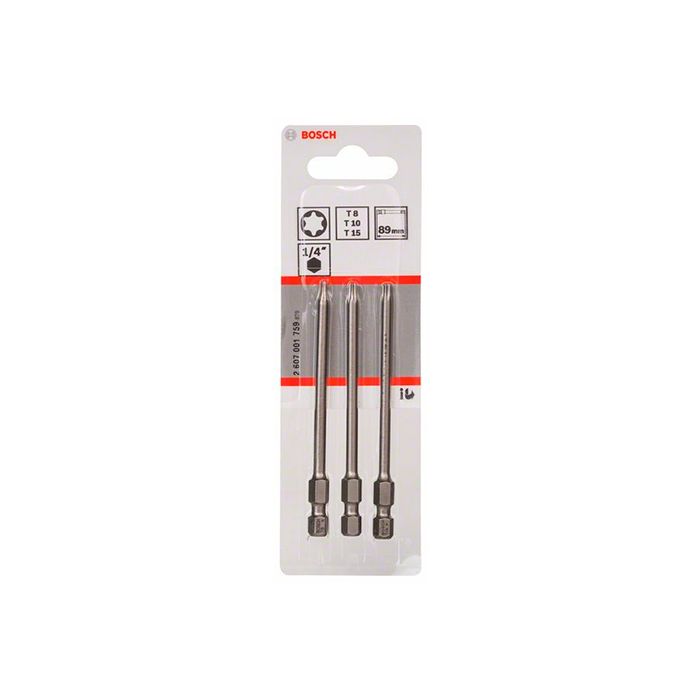 Набор бит Bosch Extra Hard T8/10/15 89 мм (3 шт.) (2607001759)
