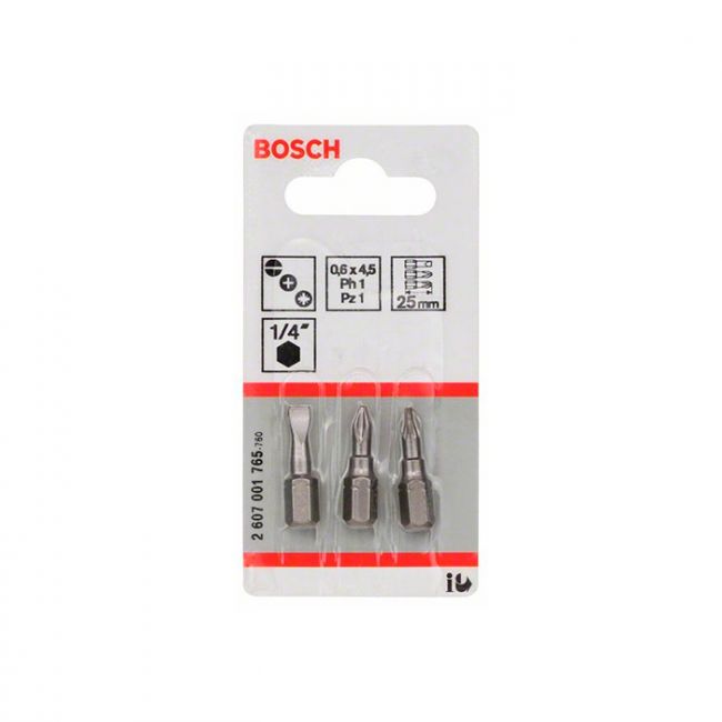 Набор бит Bosch Extra Hard SL/PH1/PZ1 25 мм (3 шт.) (2607001765)
