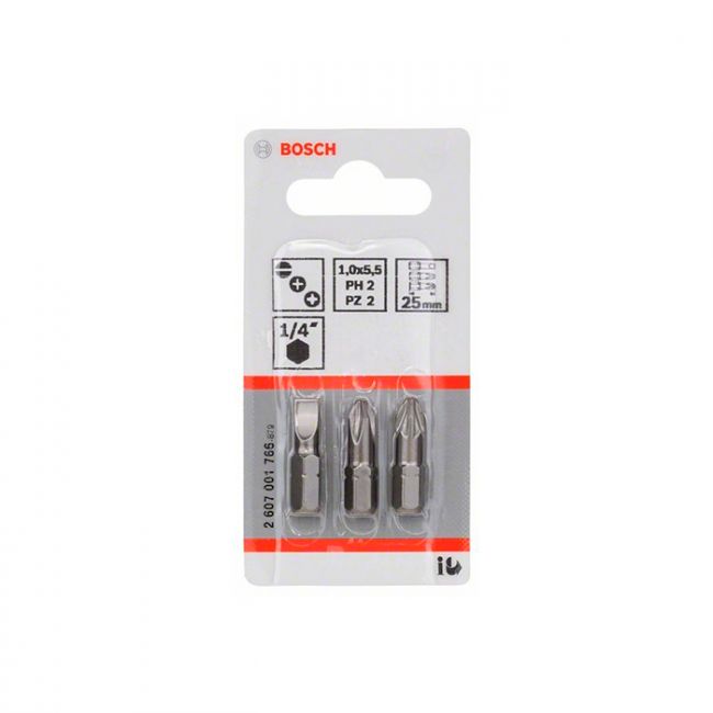 Набор бит Bosch Extra Hard SL/PH2/PZ2 25 мм (3 шт.) (2607001766)