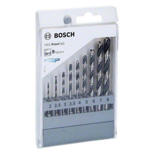 Набір свердел спіральних Bosch HSS-PointTeQ HEX, 2-8 мм, 9 шт (2607002826)