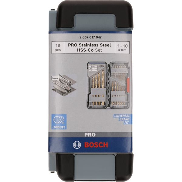 Набір свердел спіральних Bosch PRO Stainless Steel HSS-Co Set, 1-10 мм, 18 шт (2607017047)