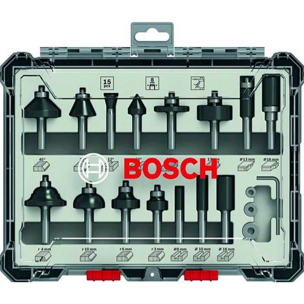 Набір комбінованих фрез Bosch 8 мм, 15 шт (2607017472)