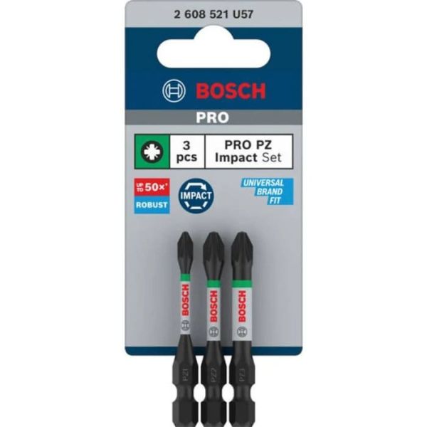 Набір ударних біт Bosch PRO Impact PZ 55 мм, 3 шт (2608521U57)