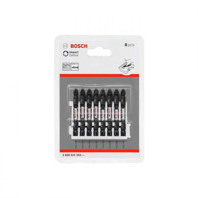 Бита двухсторонняя ударная Bosch Impact Control 1/4" PH2-PZ2 65 мм (8 шт.) (2608522333)