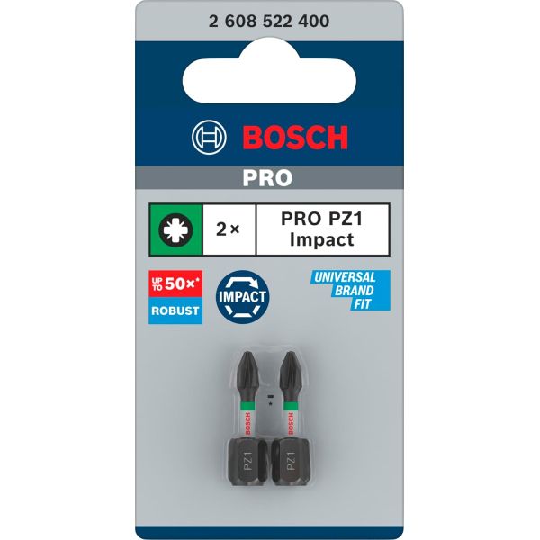 Біти Bosch Pro Pozidriv Impact PZ1, 25 мм, 2 шт (2608522400)