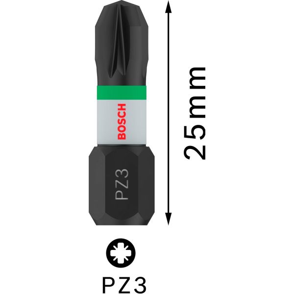 Біти Bosch Pro Pozidriv Impact PZ3, 25 мм, 2 шт (2608522402)