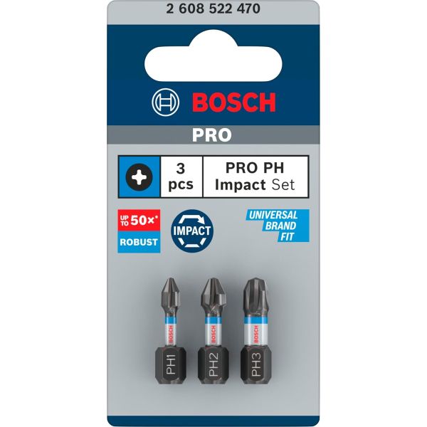 Набір біт Bosch Pro Phillips Impact Set PH1/2/3, 25 мм, 3 шт (2608522470)