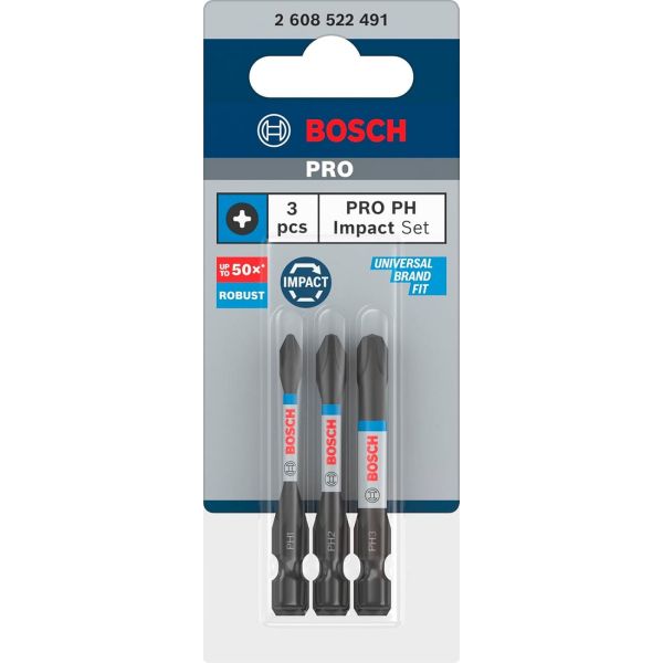 Набір біт Bosch Pro Phillips Impact Set PH1/2/3, 55 мм, 3 шт (2608522491)
