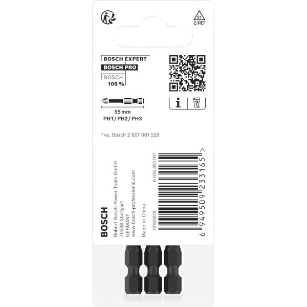 Набір біт Bosch Pro Phillips Impact Set PH1/2/3, 55 мм, 3 шт (2608522491)