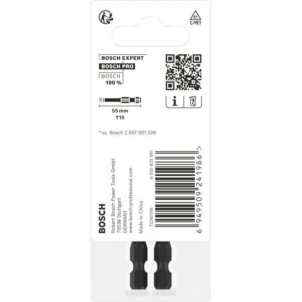 Ударна біта Bosch Pro Torx Impact T15, 55 мм, 2 шт (2608522529)