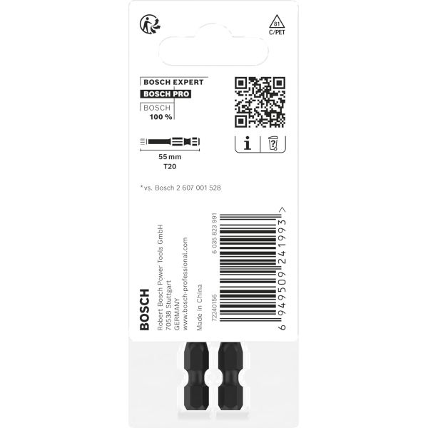 Біти Bosch Pro Torx Impact T20, 55 мм, 2 шт (2608522530)