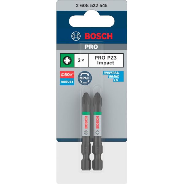 Біти Bosch Pro Pozidriv Impact PZ3, 55 мм, 2 шт (2608522545)