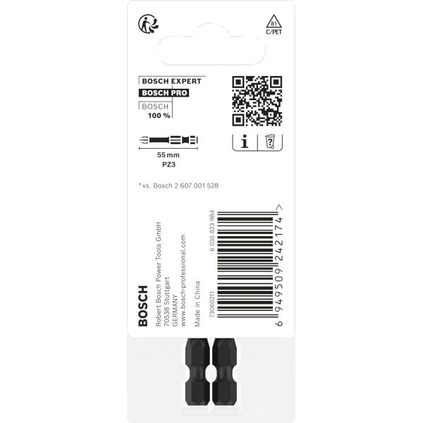 Біти Bosch Pro Pozidriv Impact PZ3, 55 мм, 2 шт (2608522545)