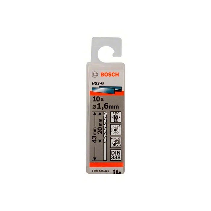 Сверло по металлу Bosch HSS-G, 1.6x43 мм (10 шт.) (2608585471)