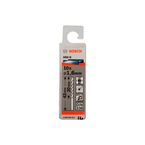 Сверло по металлу Bosch HSS-G, 1.6x43 мм (10 шт.) (2608585471)