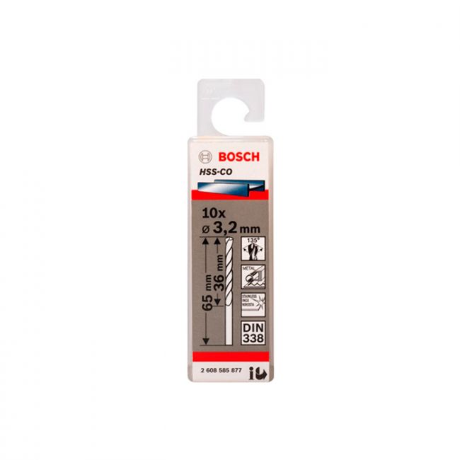 Сверло спиральное по металлу Bosch HSS-Co 3.2x65 мм (10 шт.) (2608585877)