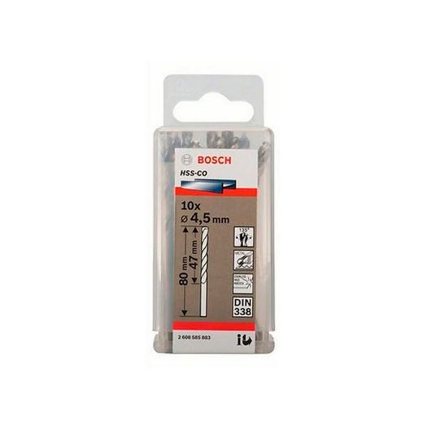 Сверло спиральное по металлу Bosch HSS-Co 4.5x80 мм (10 шт.) (2608585883)