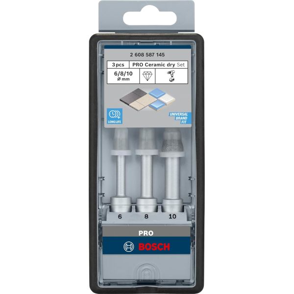 Набір алмазних свердел Bosch PRO Ceramic dry 6/8/10x33х78 мм, 3 шт (2608587145)