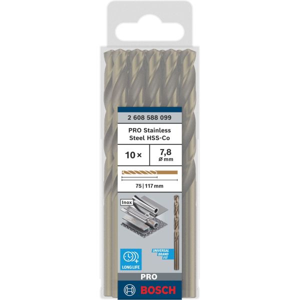 Свердло спіральне Bosch PRO Stainless Steel HSS-Co, 7.8x75x117 мм, 10 шт (2608588099)