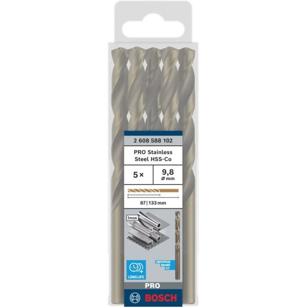Свердло спіральне Bosch PRO Stainless Steel HSS-Co, 9.8x87x133 мм, 5 шт (2608588102)