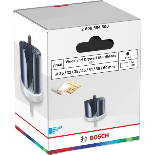 Набір пильних вінців Bosch Wood and Drywall Multiblade 26-64х44 мм, 7 шт (2608594508)