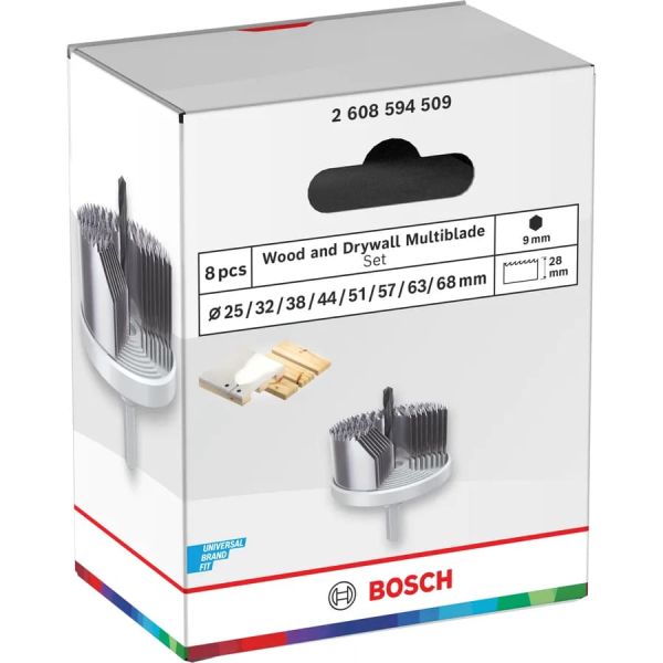 Набір пильних вінців Bosch Wood and Drywall Multiblade 25-68х28 мм, 8 шт (2608594509)