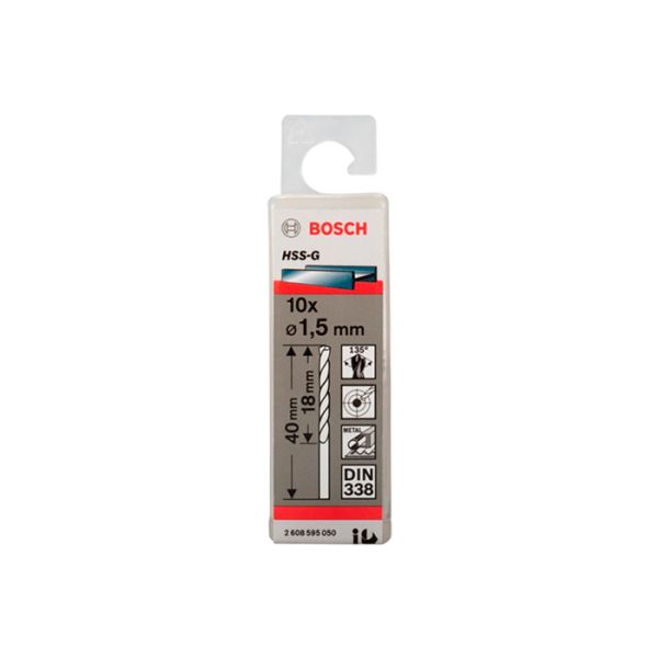Сверло по металлу Bosch HSS-G, 1.5x40 мм (10 шт.) (2608595050)