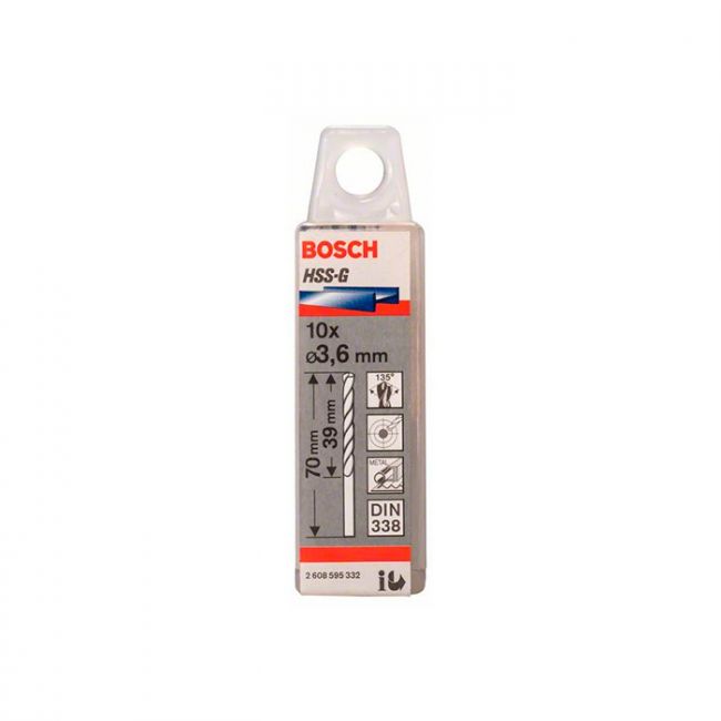 Сверло по металлу Bosch HSS-G, 3.6x70 мм (10 шт.) (2608595332)