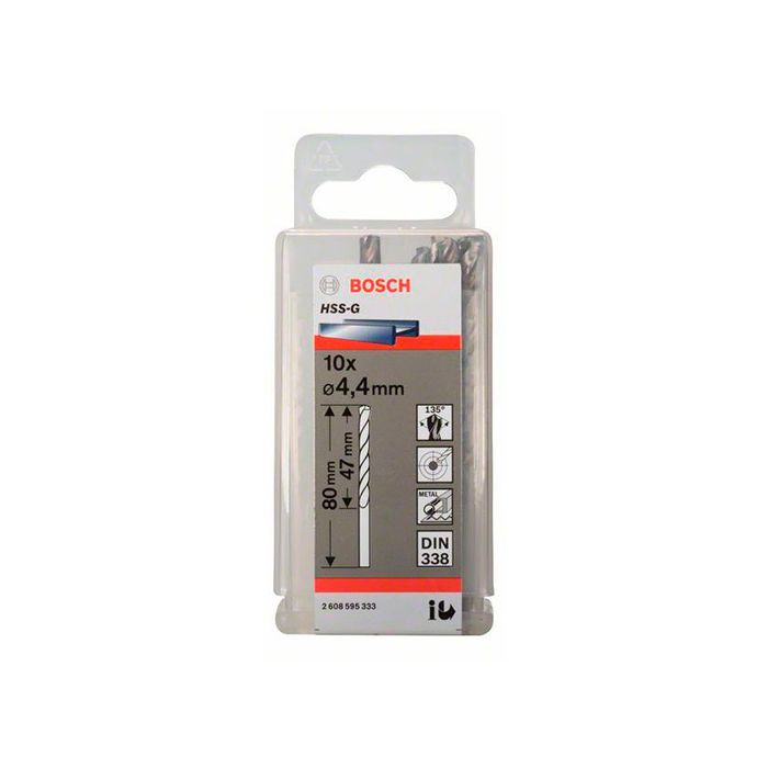 Сверло спиральное по металлу Bosch HSS-G 4.4x80 мм (10 шт.) (2608595333)