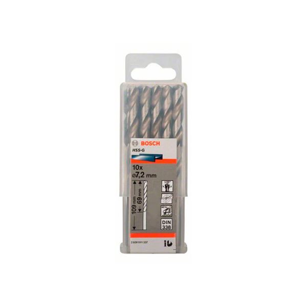 Сверло по металлу Bosch HSS-G, 7.2x109 мм (10 шт.) (2608595337)